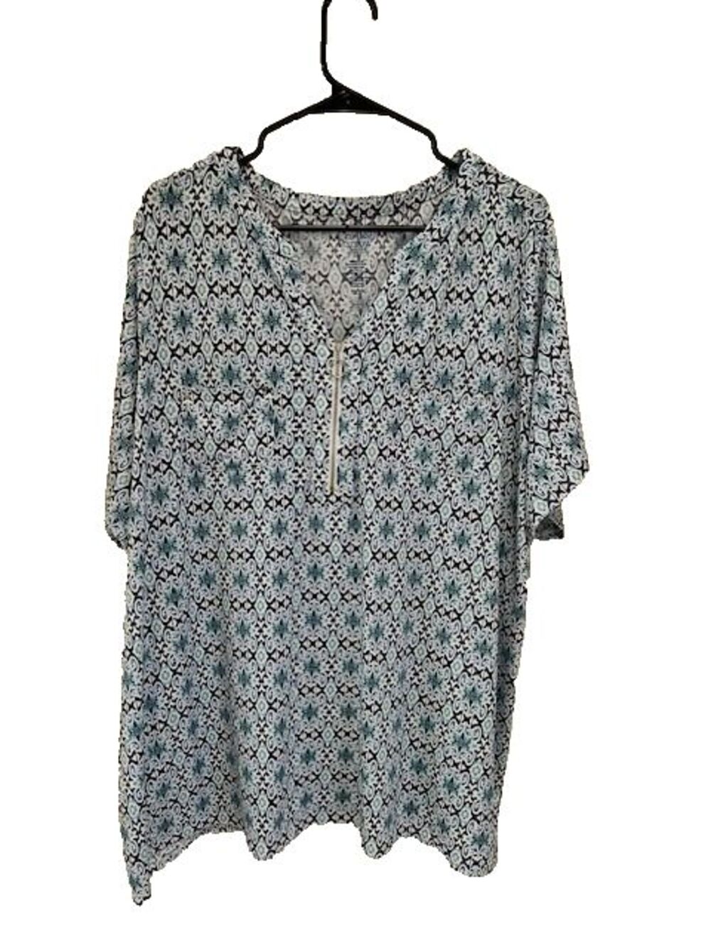 Croft & Barrow  Quarter Zip Silver studded Slinky Short Sleeve Womans Top 3X